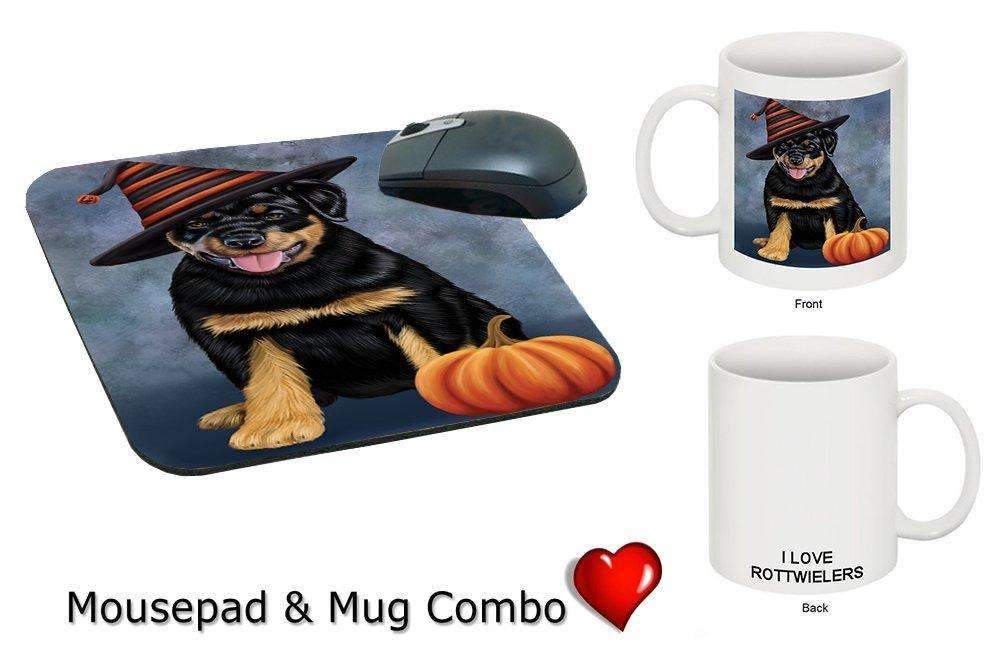 Christmas Happy Holidays Rottweiler Puppy Wearing Witch Hat Mug & Mousepad Combo Gift Set Mmcg0646