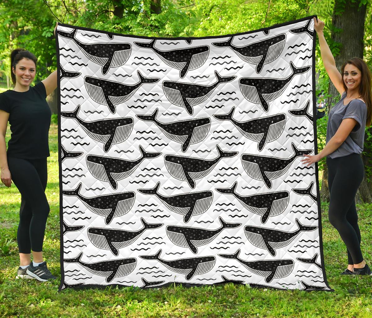 Black Whale Pattern Premium Quilt