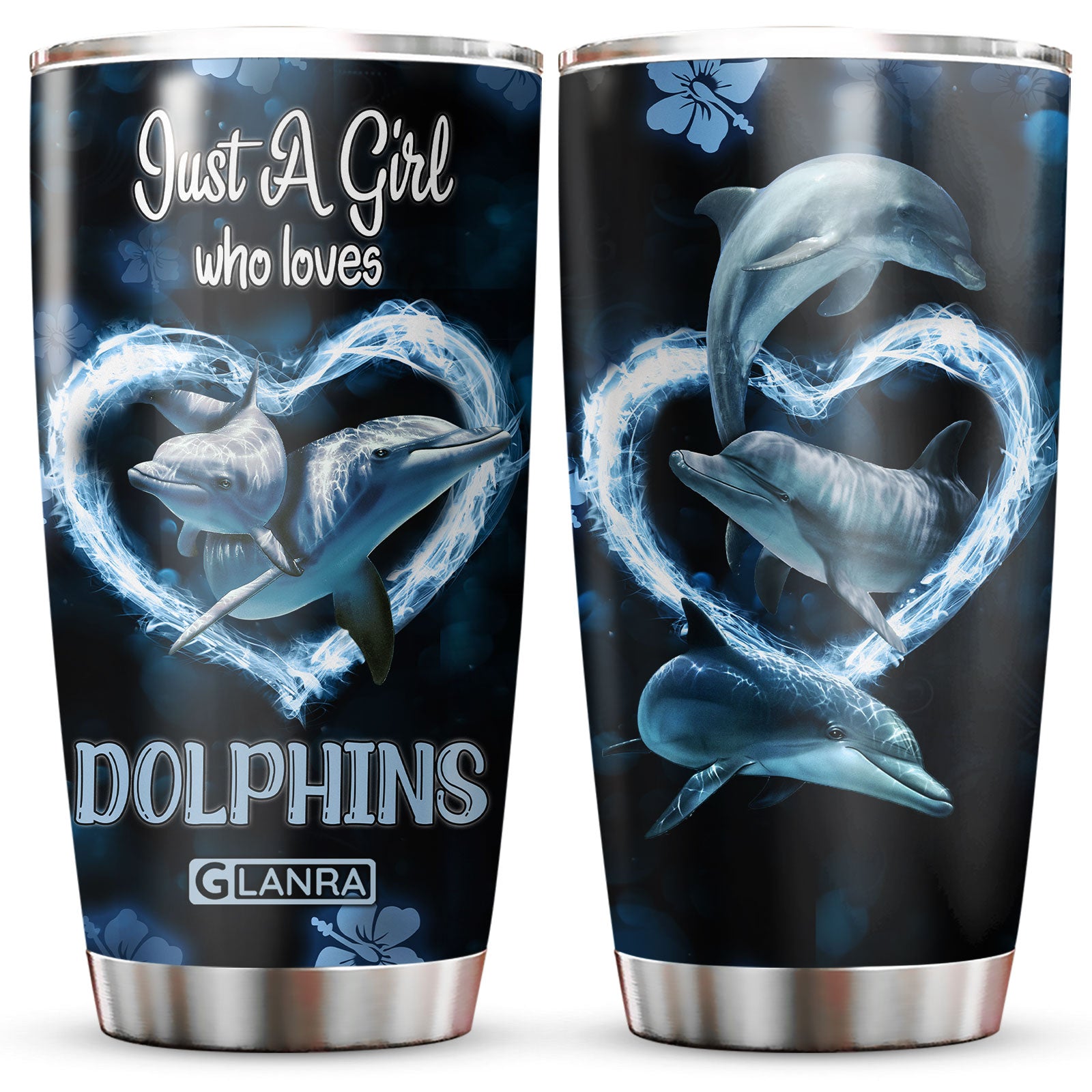 Just A Girl Who Loves Dolphins Large Tumbler, Dolphin Heart Glitter Water Bottle, Dolphin Flower Stainless Steel Tumbler, Metal, Insulated