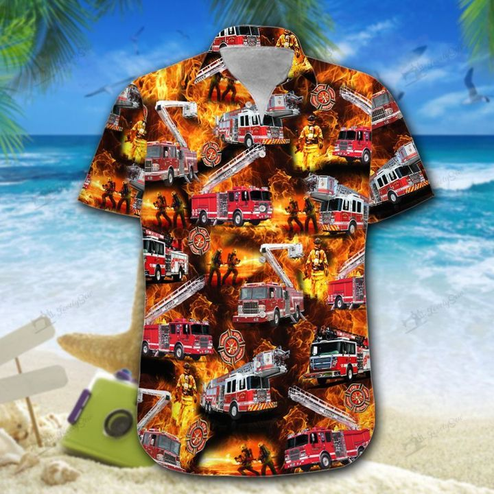 Firefighter Fire All Over Print Hawaii Shirt Crazy Funny Vintage Hawaii Ha111188