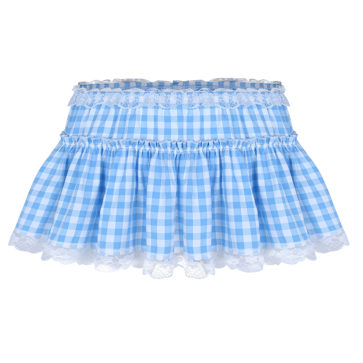 Unisex Men Women Schoolgirls Cocktail Party Clubwear Sexy Skirts Short Skirt with Lace Hem Pleated Gingham A-line Mini Skirt alx