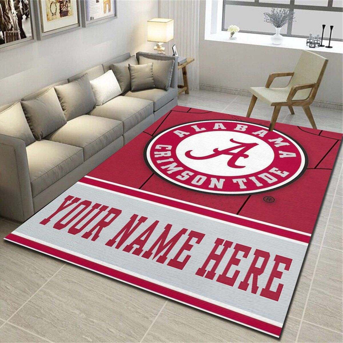 Alabama Crimson Personalized Area Rugs, Living Room Carpet, Customized Floor Decor