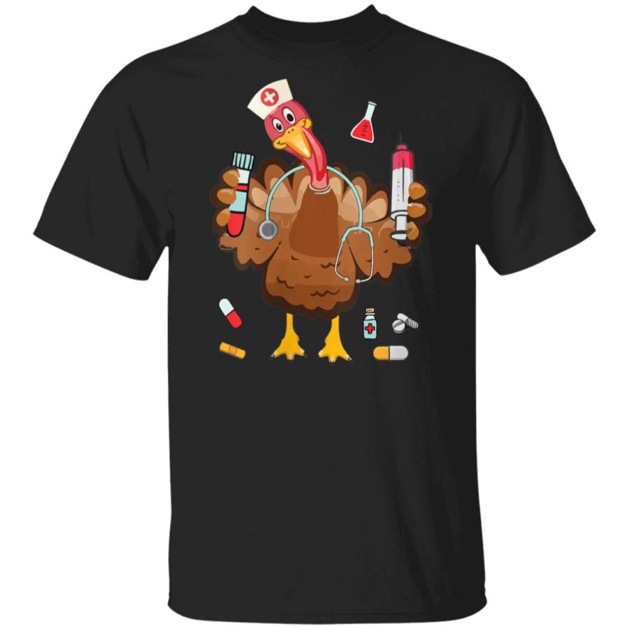 Womens Thanksgiving Nurse Turkey Happy Thanksgiving V Neck T Shirt