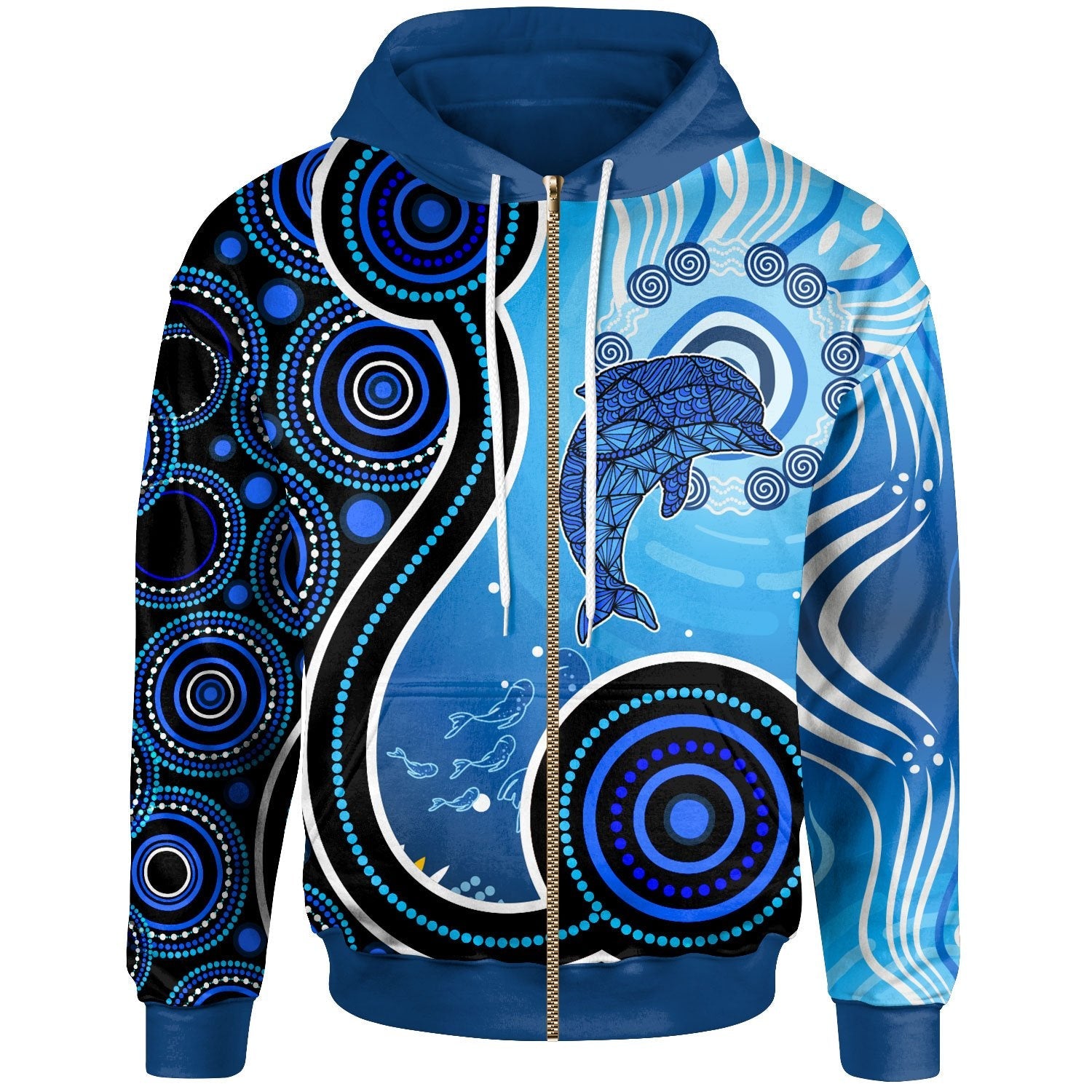 Aboriginal Zip Hoodie – Dolphin And Aboriginal Dot Patterns