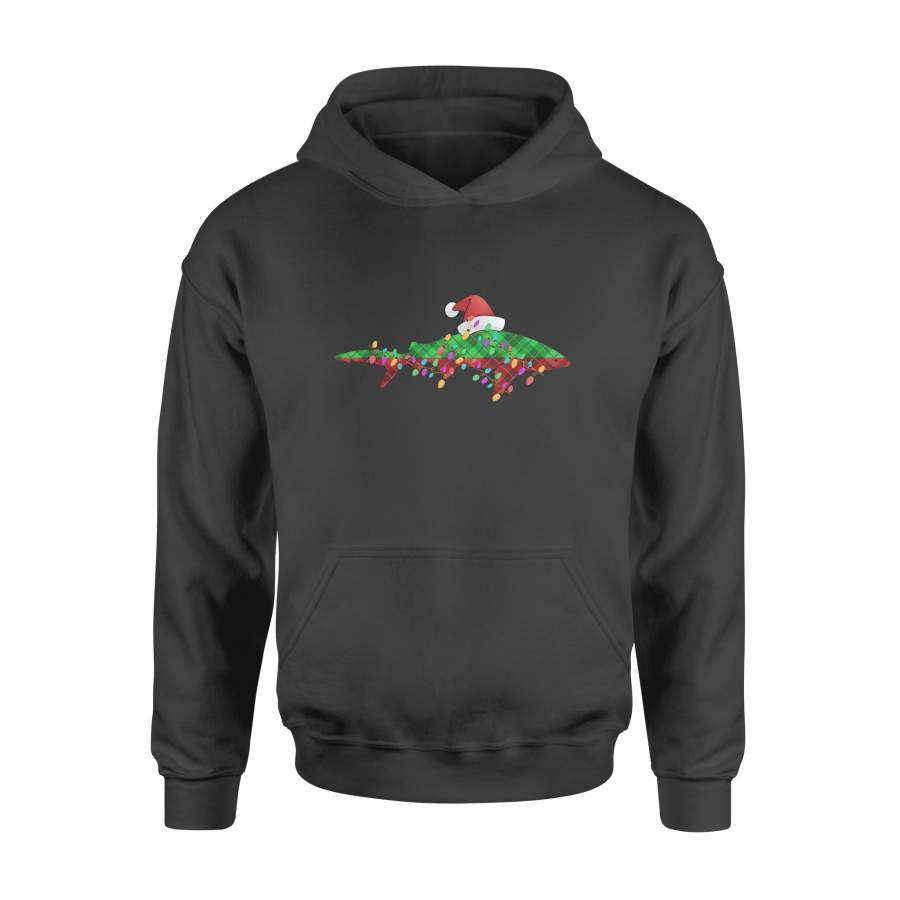 Shark Christmas Lights Santa Hat Pajamas Hoodie