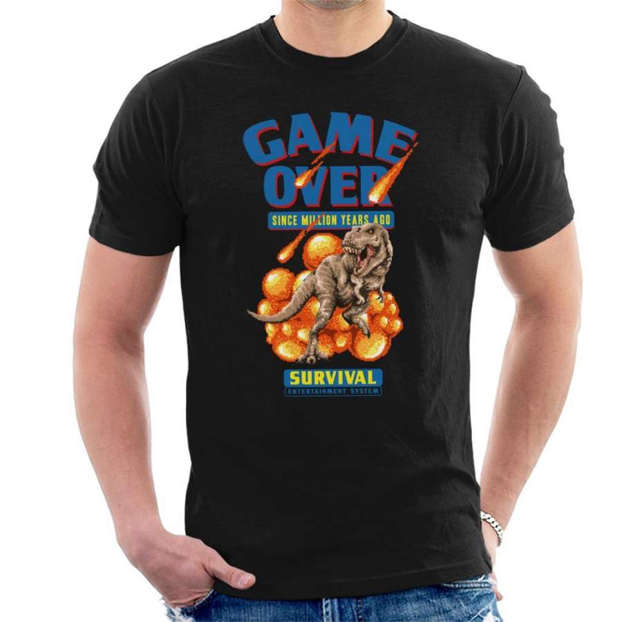 Retro Pixel Game Over Dinosaur Survival Men’s T-Shirt