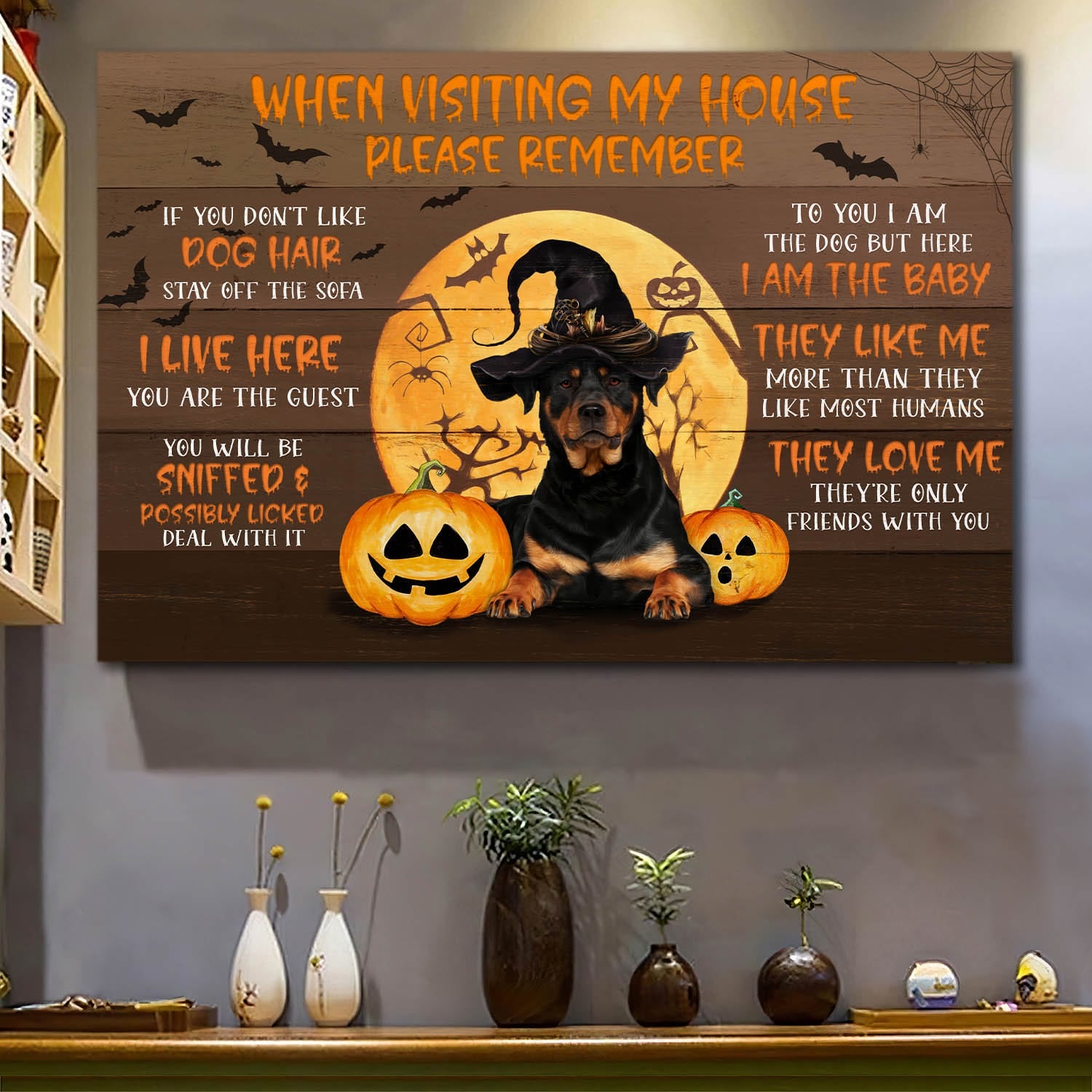 Rottweiler – Rottweiler With Halloween – When Visiting My House Please Remember – Dog Landscape Canvas Prints, Wall Art