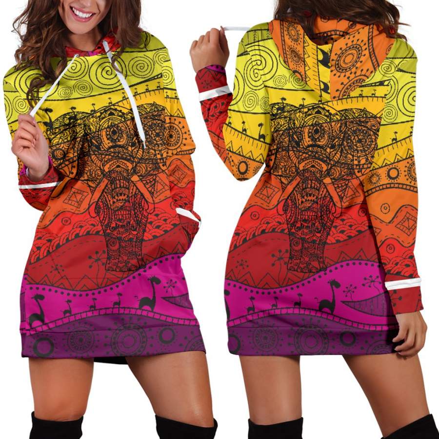 Boho Elephant Women’s Hoodie Dress