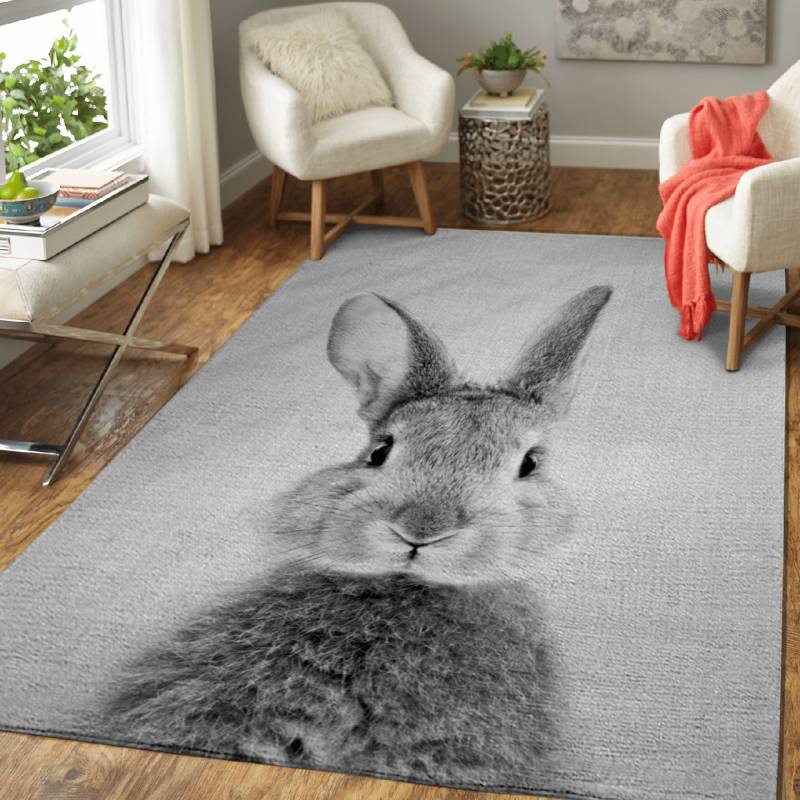 Rabbit BW – Animals Black & White Area Rug Carpet