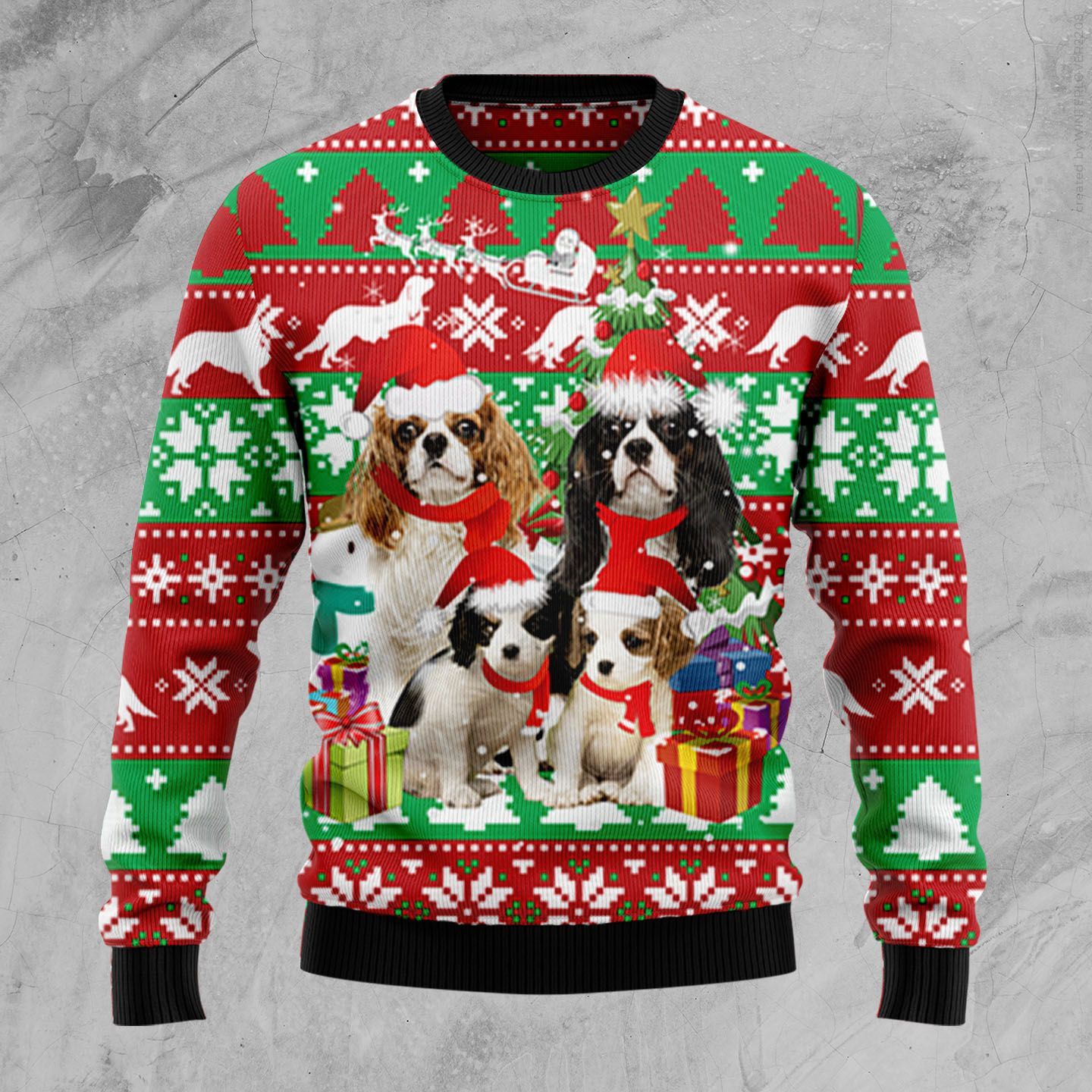 Cavalier King Charles Spaniel Family D2409 Ugly Christmas Sweater