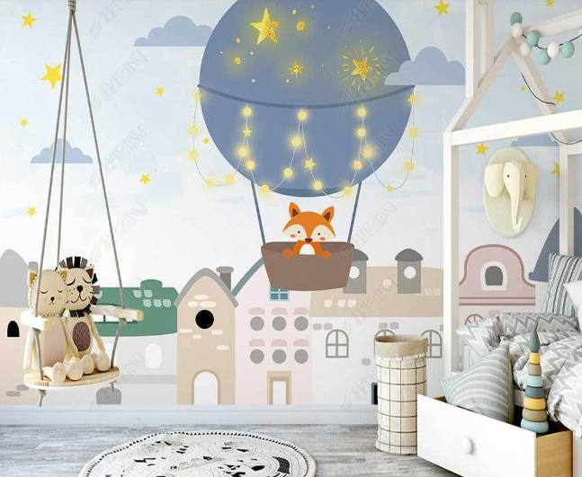 3D Northern Europe Hand-Painted Hot Air Balloon Castle Animal Wall Mural Wallpaper Sww2723