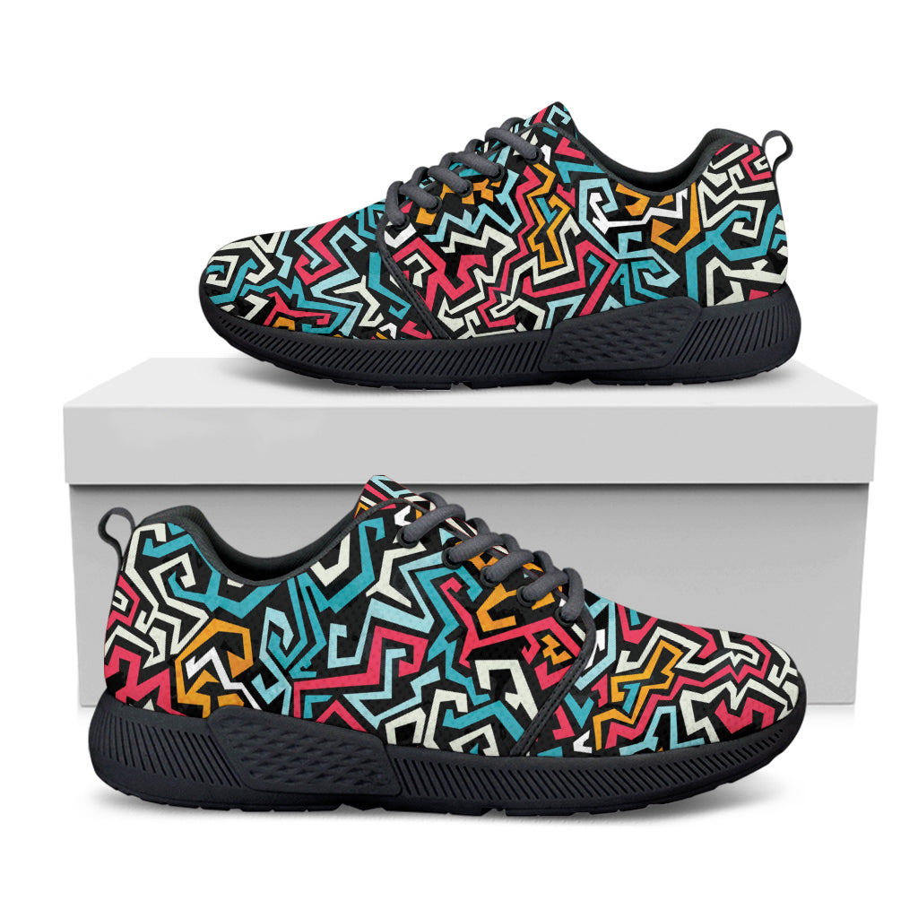 Abstract Funky Pattern Print Black Athletic Shoes