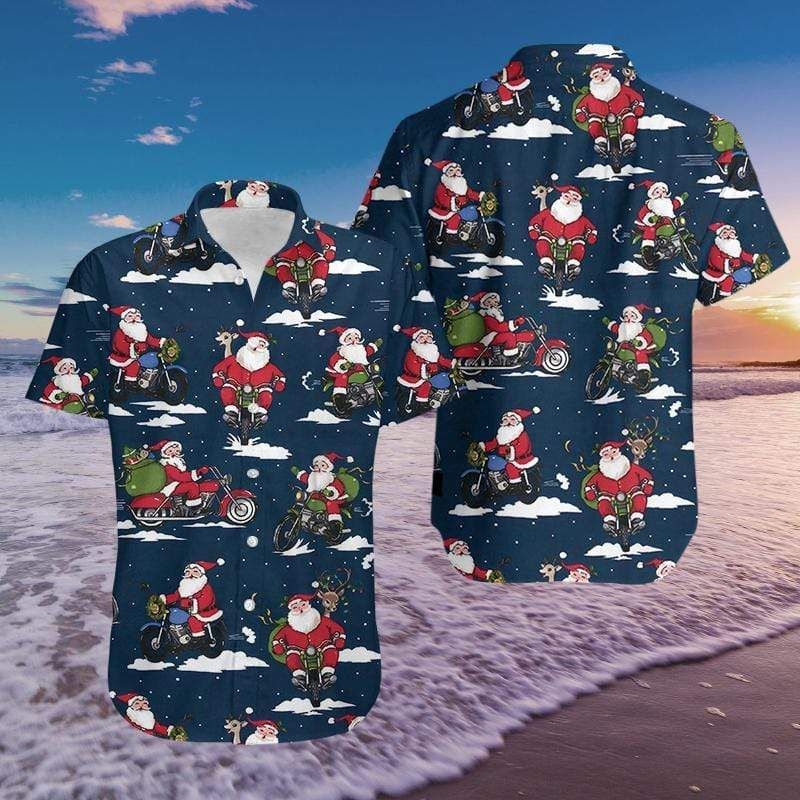 Check Out This Awesome Funny Santa Claus Ricing Bike Navy Hawaii Shirts Ha59067