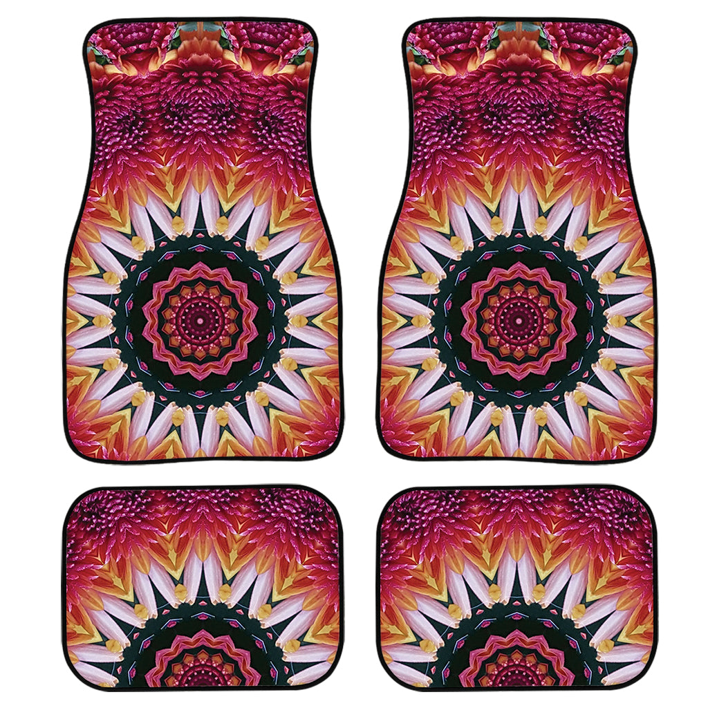 Pink Flower Kaleidoscope Print Front And Back Car Floor Mats, Front Car Mat