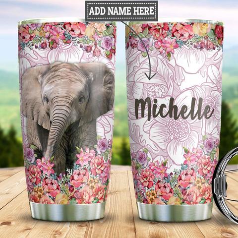 Personalized Elephant Flowers Stainless Steel Tumbler, Personalized Tumblers, Tumbler Cups, Custom Tumblers