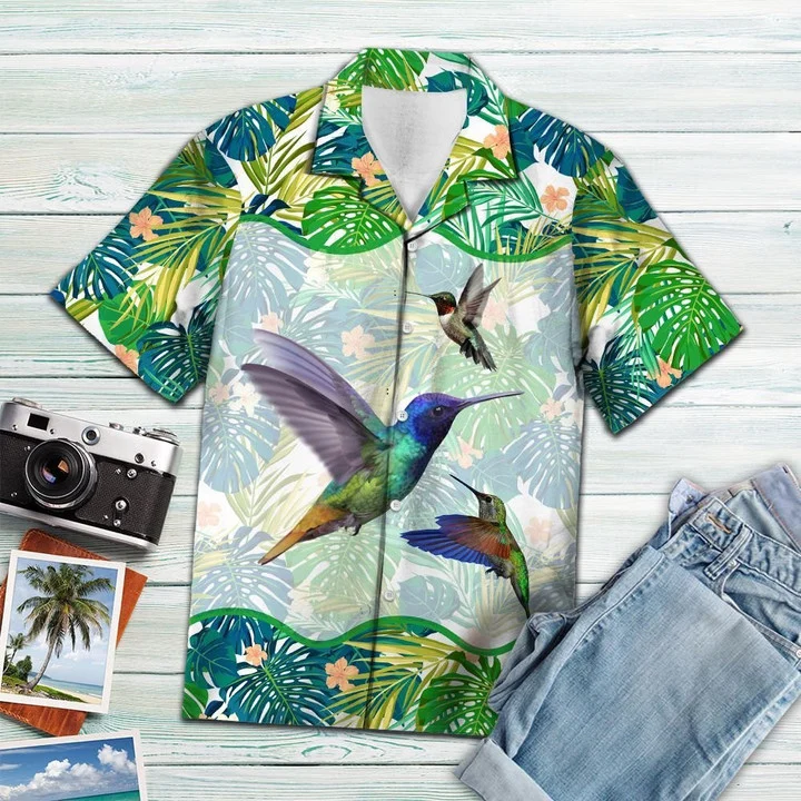 Beautiful Hummingbird Green Tropical Leaves Pattern Hawaii Shirt Ha98347