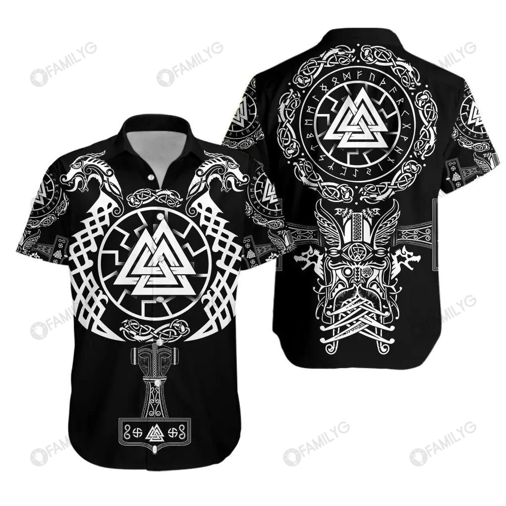 Viking Shirts – Nordic Viking Valknut White Color – Viking Hawaiian Shirt Summer Hawaiian For Men, Women, Couple