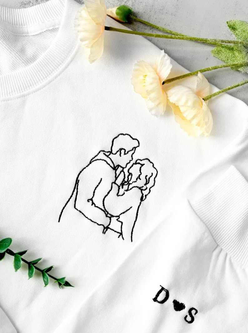 Custom Couple Portrait Embroidered Sweatshirt