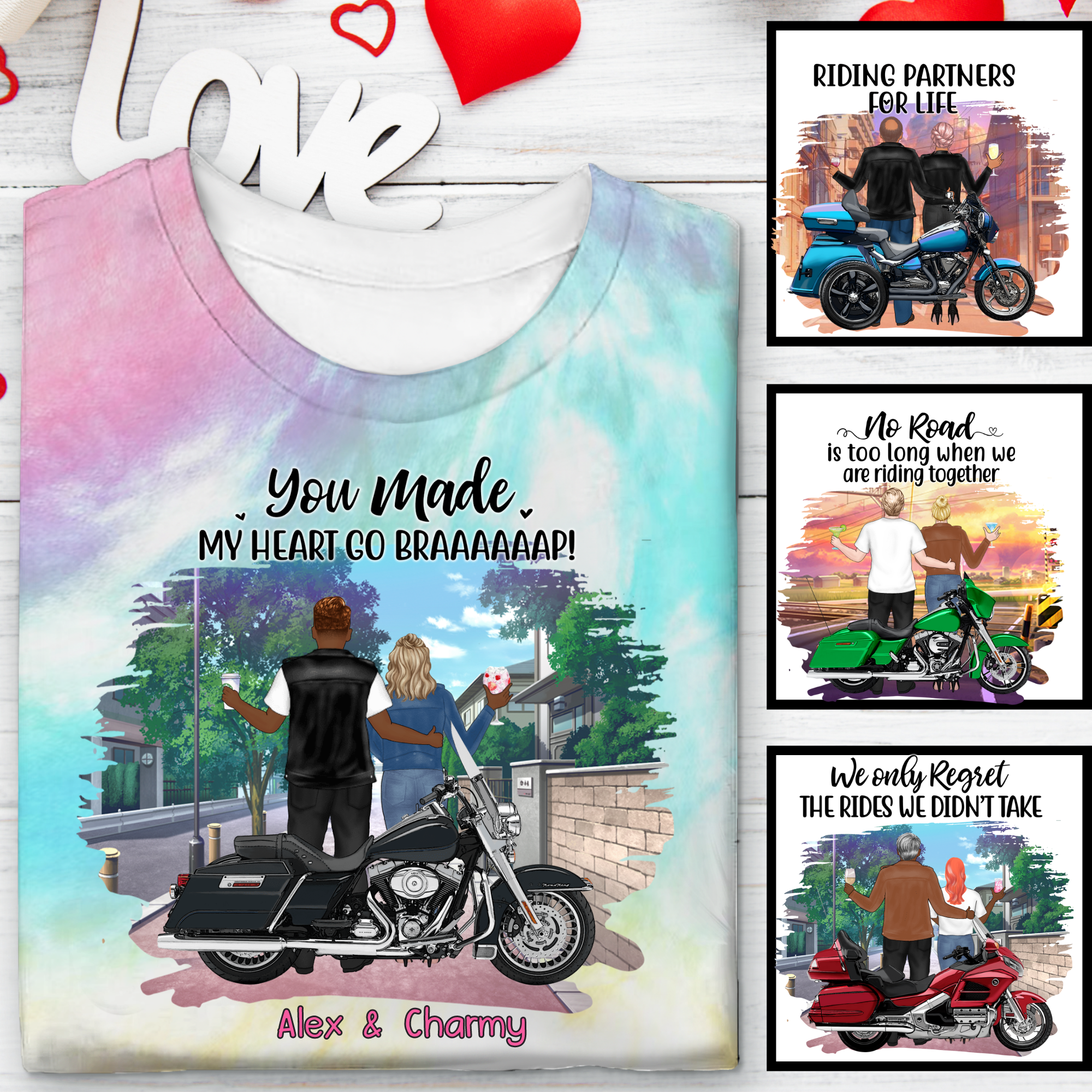 Motorcycle Couple Personalized Valentine Tie Dye Shirt Sweatshirt Hoodie Ap651