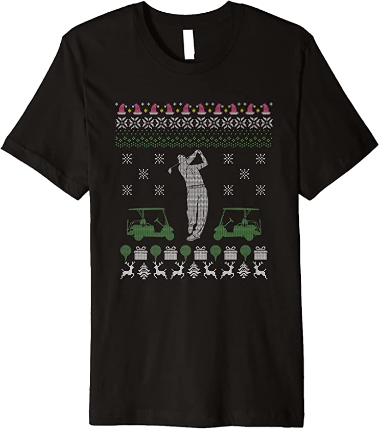 Ugly Christmas Golf Swing Golfer X-Mas Santa Claus New Year Premium T-Shirt