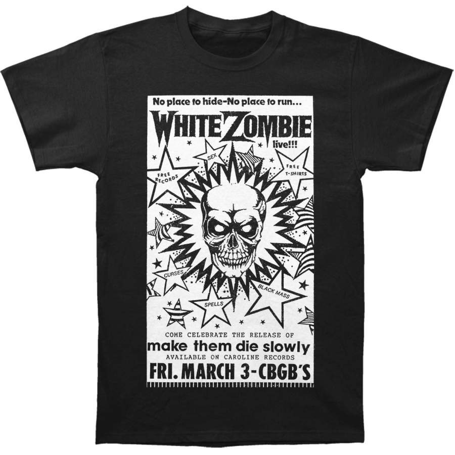 White Zombie Men’s CBGB Poster T-shirt Black Fashion Short Sleeve Funny Mens T-Shirt