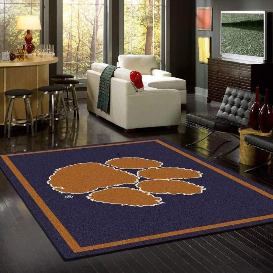 Clemson Tigers Area Rug, Team Spirit Football Living Room Carpet, Sports Home Floor Decor 28118