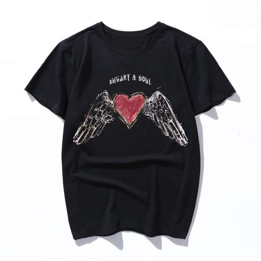 heart and soul Korean Style Male Tops Harajuku t shirt Ulzzang XS-3XL Loose Short Sleeve Cartoon Print ins clothes vintage punk Female T-shirt