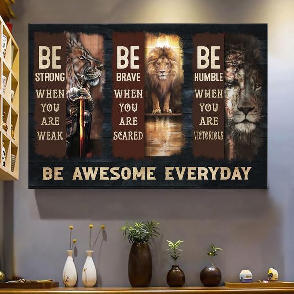 Awesome Lion And Warrior – Be Awesome Everyday – Jesus Landscape Canvas Print – Poster And Canvas Art Wall Decor