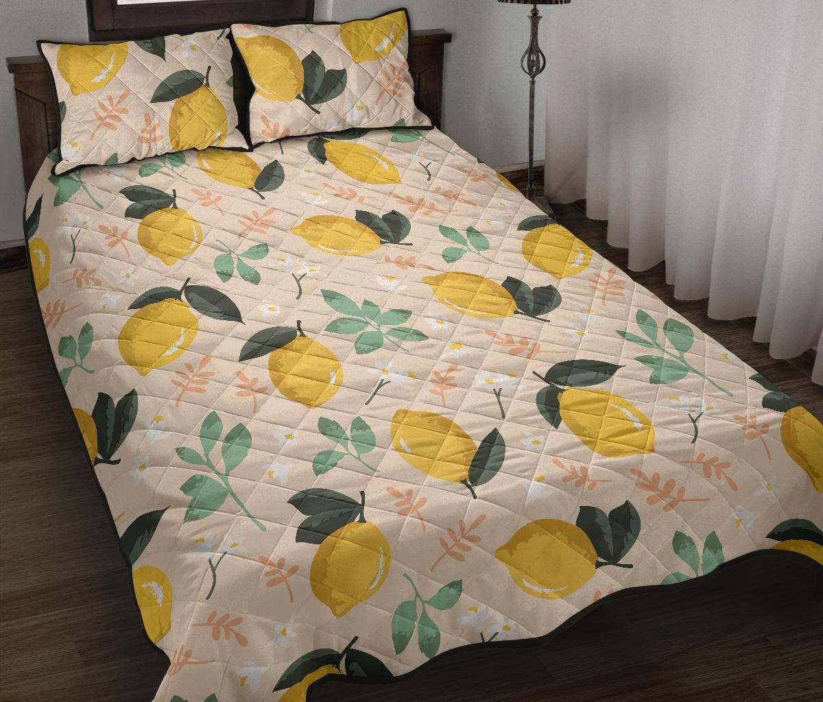 lemon flower leave pattern Quilt Bed Set