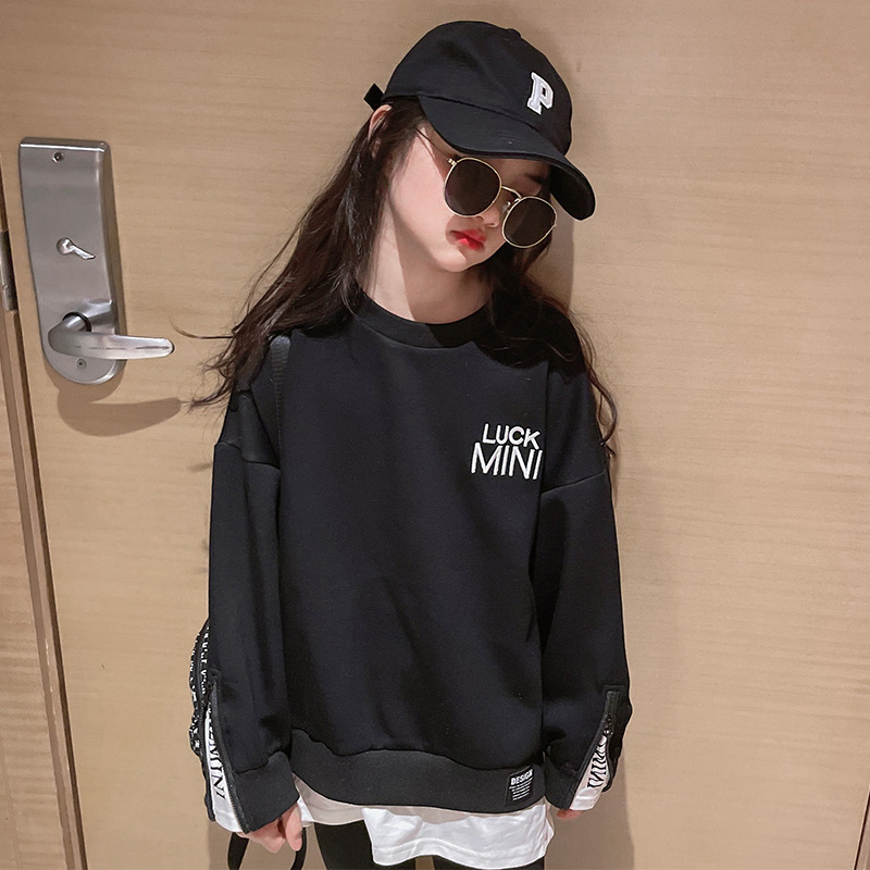 10 12 years Girls Sweatshirt Long Sleeve Green Black Color Tops Spring Fall Teenage Girls Clothing alx