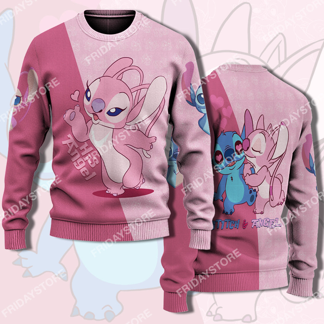 Unifinz Las Sweater Stitch Angel Blowing Kiss Couple Sweater Stitch Ugly Sweater Cute Dn Stitch Ugly Sweater 2022