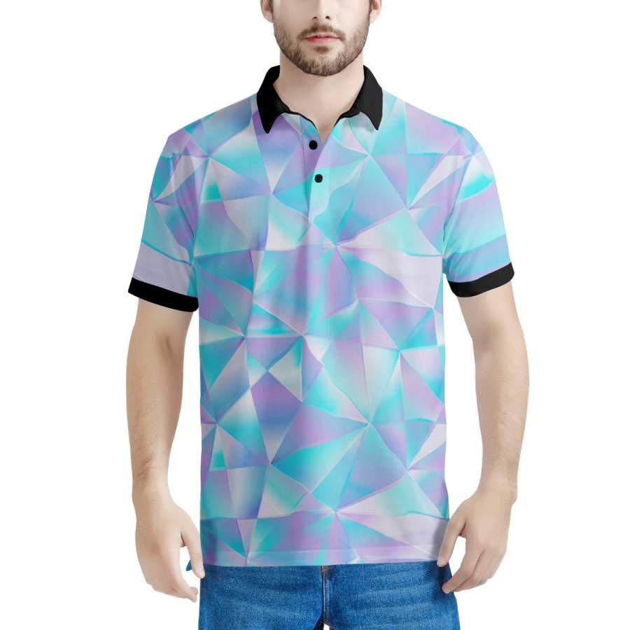 Geometric Holographic Men's Polo Shirts - Amzprinted