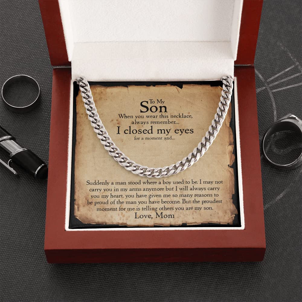 To My Son From Dad Necklace, Christmas Gift For Son, Cuban Link Chain, Son Christmas Present, Message For Son From Mom, Jewelry Son