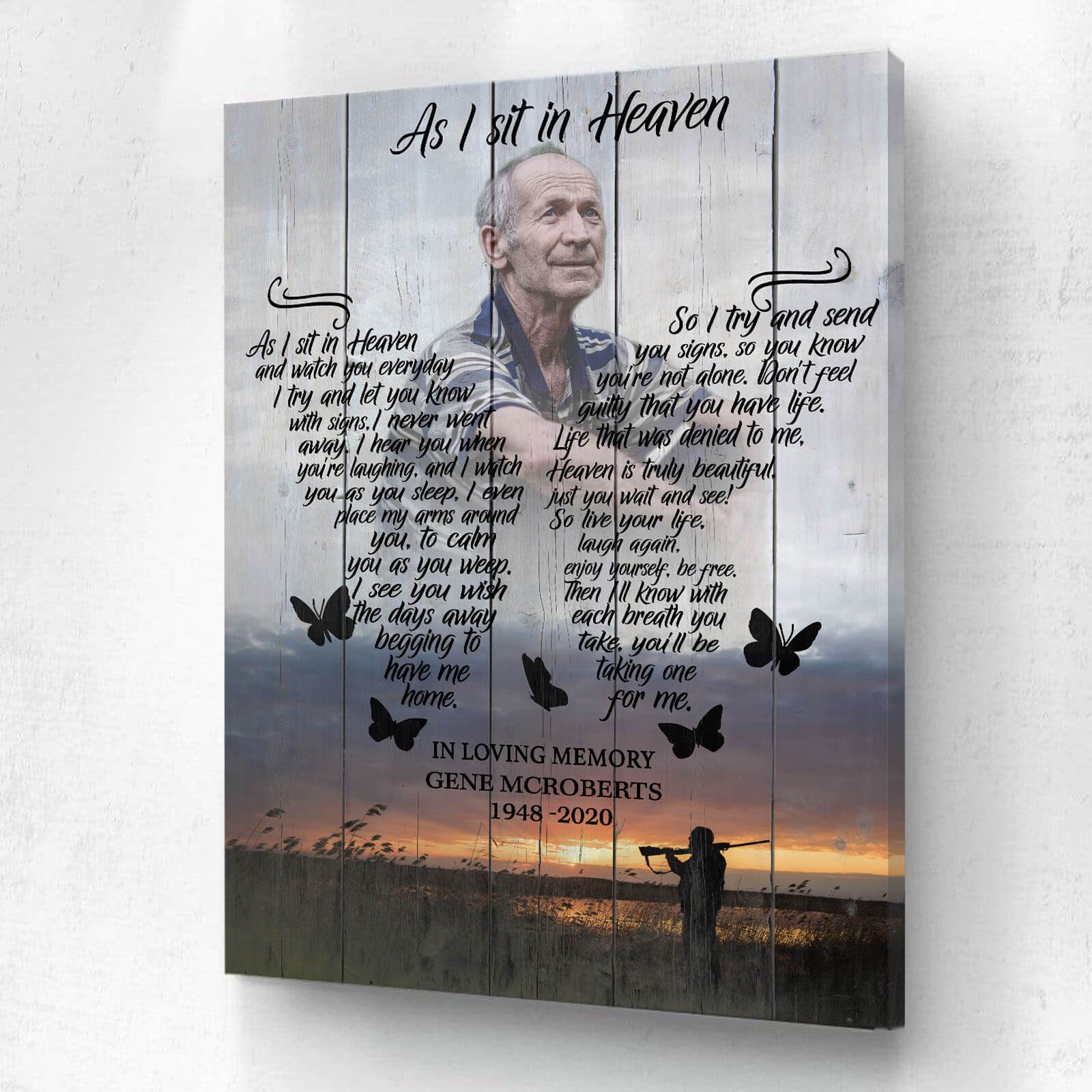 As I Sit In Heaven Hunting Background,  Personalized Photo Memorial Poster Canvas, Gift For Family Gift for Remembrance Home Decor Wall Art Visual Art