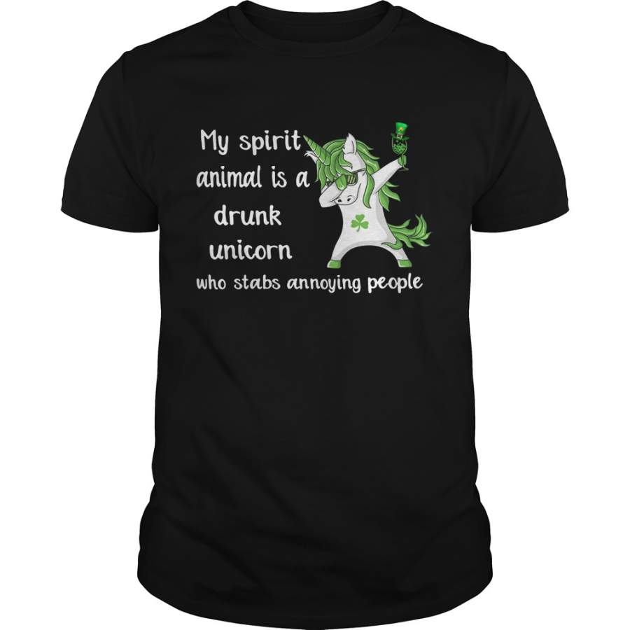 Wine Irish My spirit animal is a drunk unicorn who tabs annoying people T-Shirt