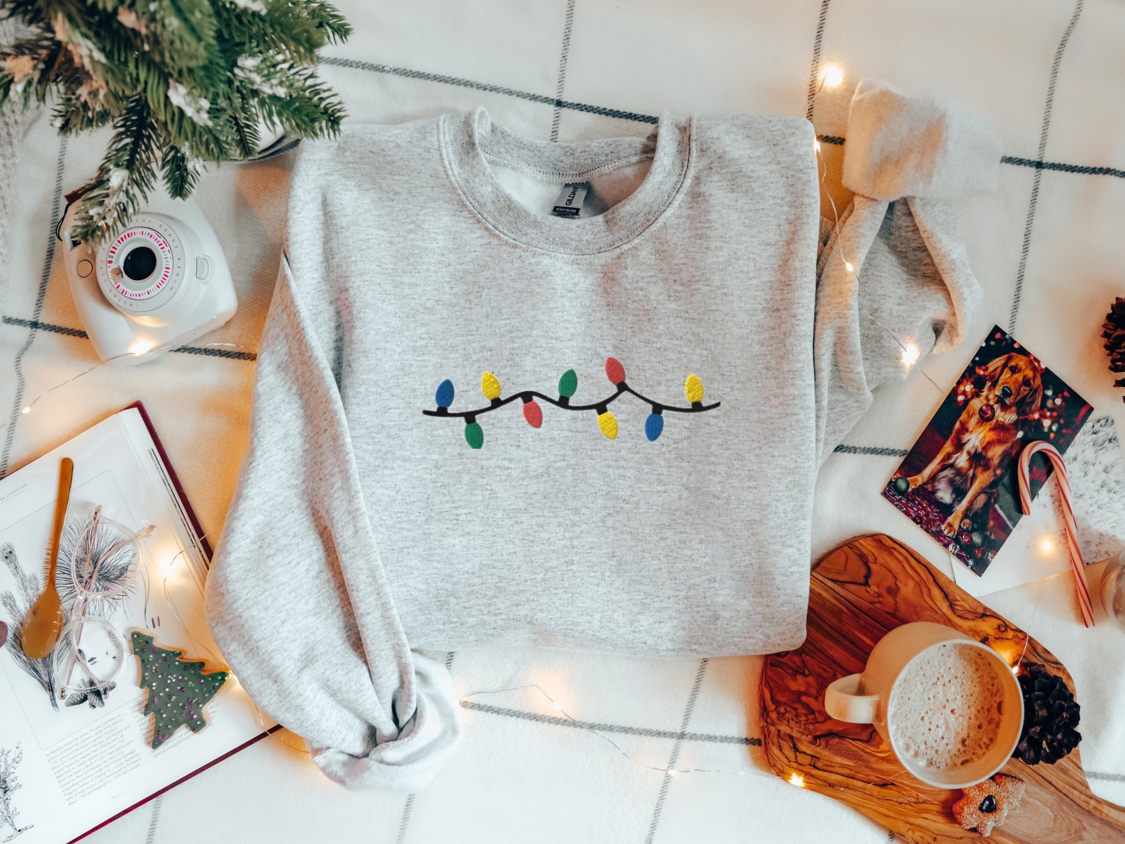 Christmas Light Embroidered Halloween Sweatshirt 2D Crewneck Sweatshirt All Over Print Sweatshirt For Women Sweatshirt For Men Sws3545