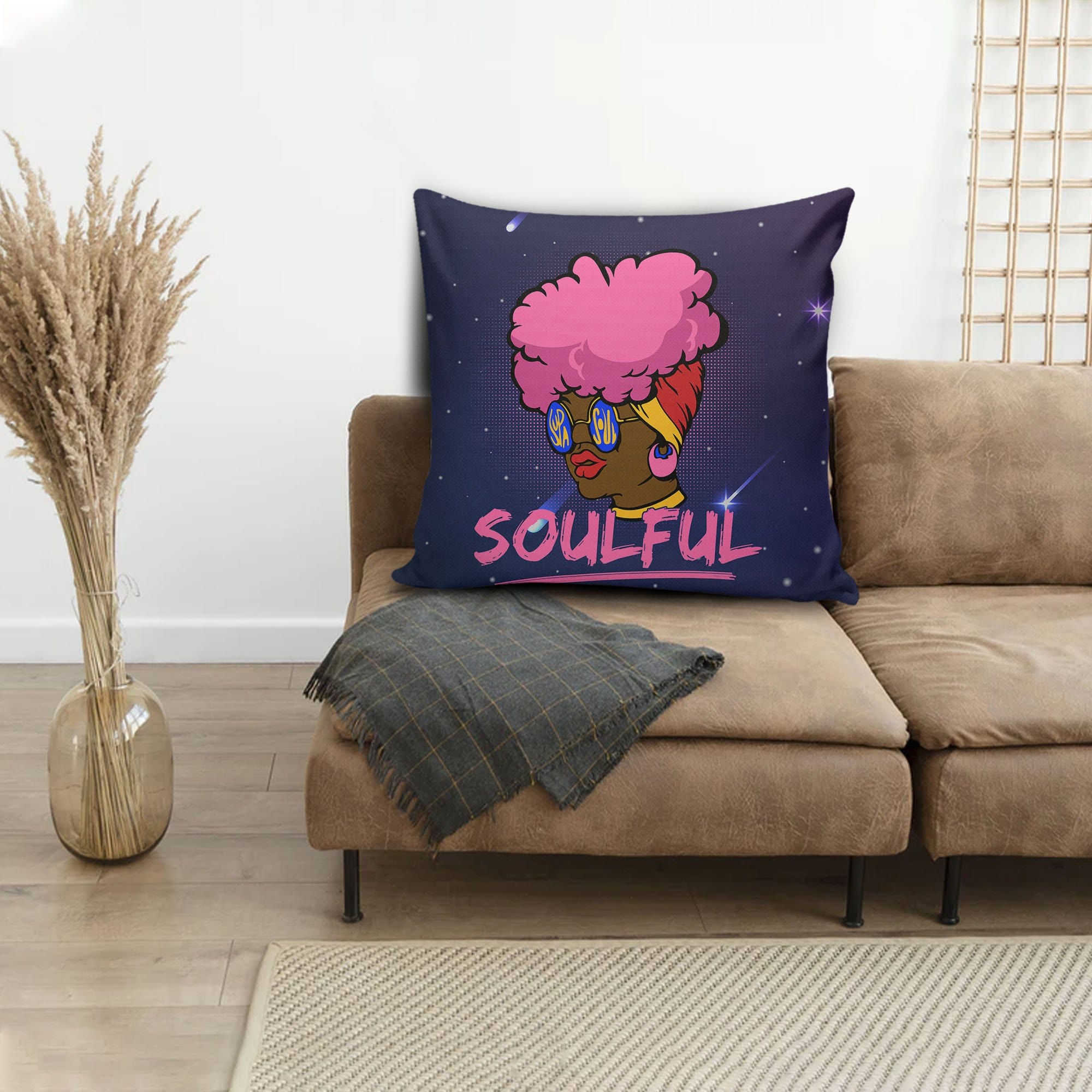 African American Throw Pillows Soulful Afro Woman Square Throw Pillow African Print Accent Pillows