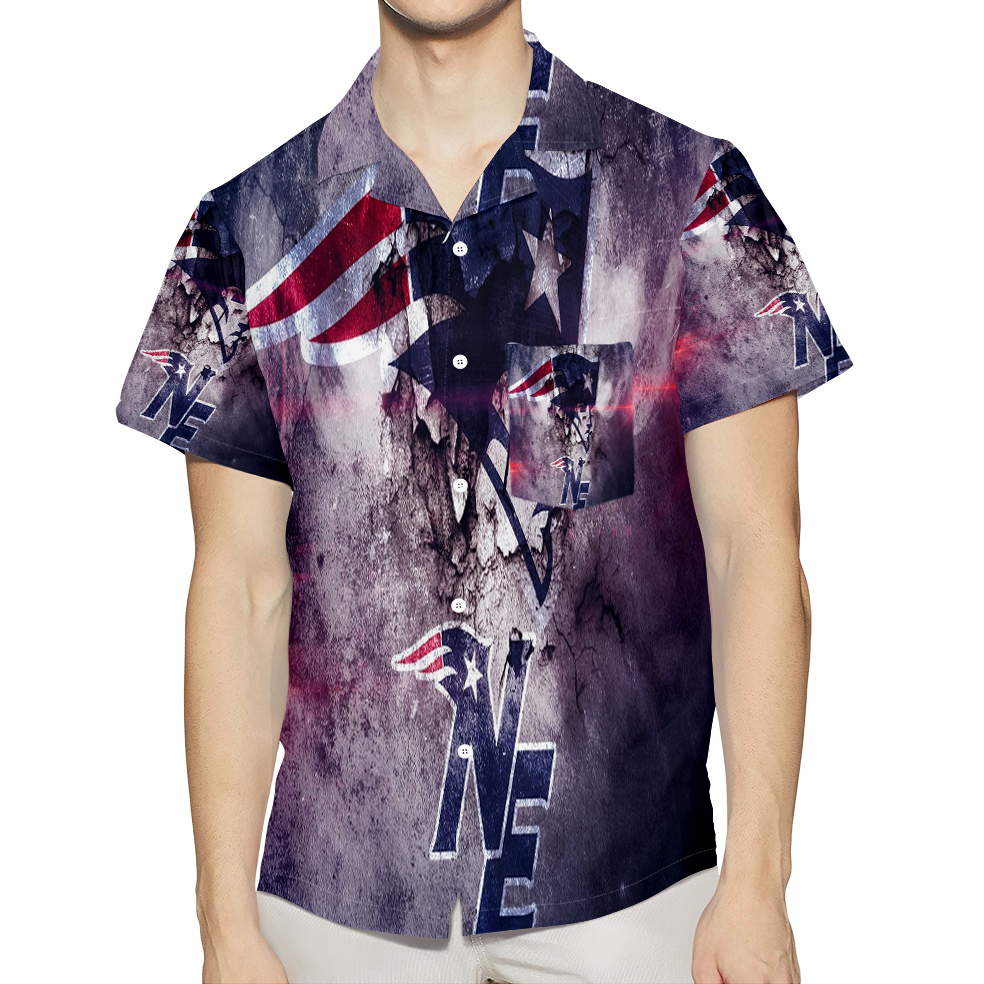 New England Patriots Crack Purple Wall 3D All Over Print Summer Beach Hawaiian Shirt With Pocket