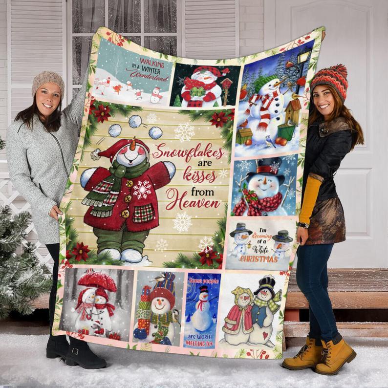 Snowflakes Are Kisses From Heaven Snowman Christmas Blanket Christmas Best Gifts Sherpa Blanket