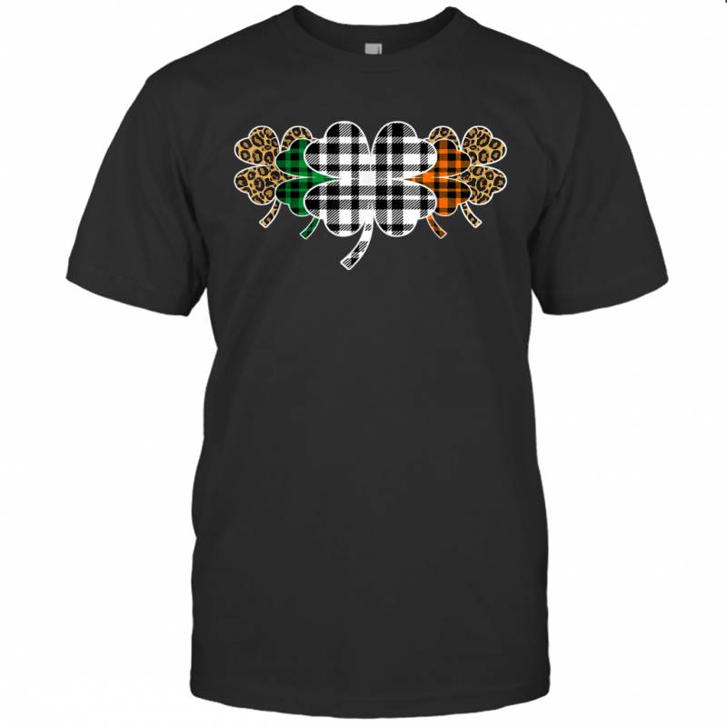 St Patricks Day Buffalo Plaid Leopard Shamrock Funny Irish Shirt