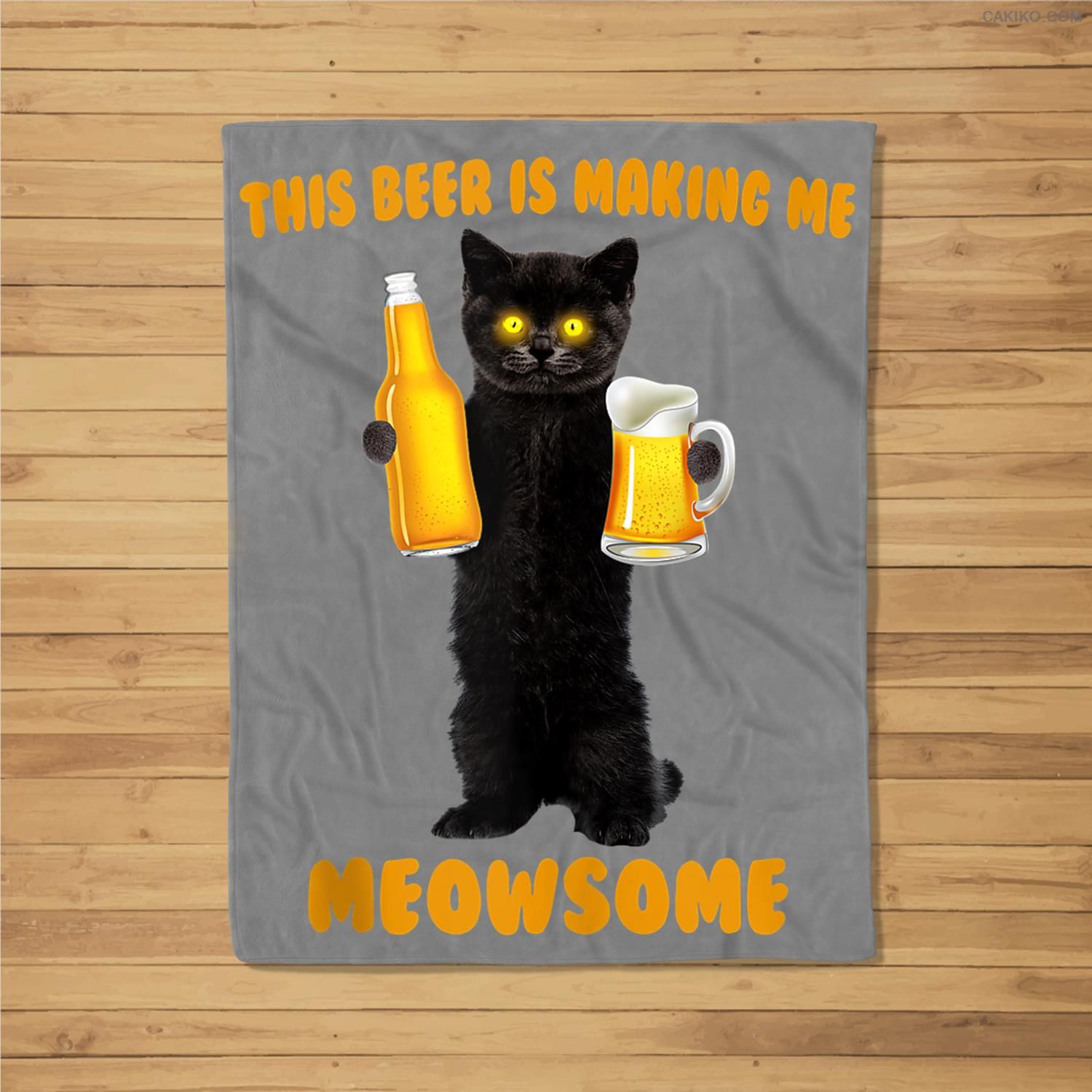 This Beer Is Making Me Meowsome Funny Black Cat Holds Beer Fleece Blanket