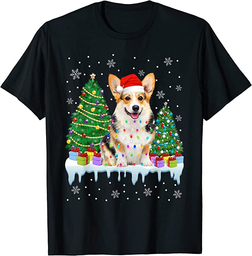 Corgi Dog Christmas Tree Funny Xmas Lights Puppy Lover T-Shirt