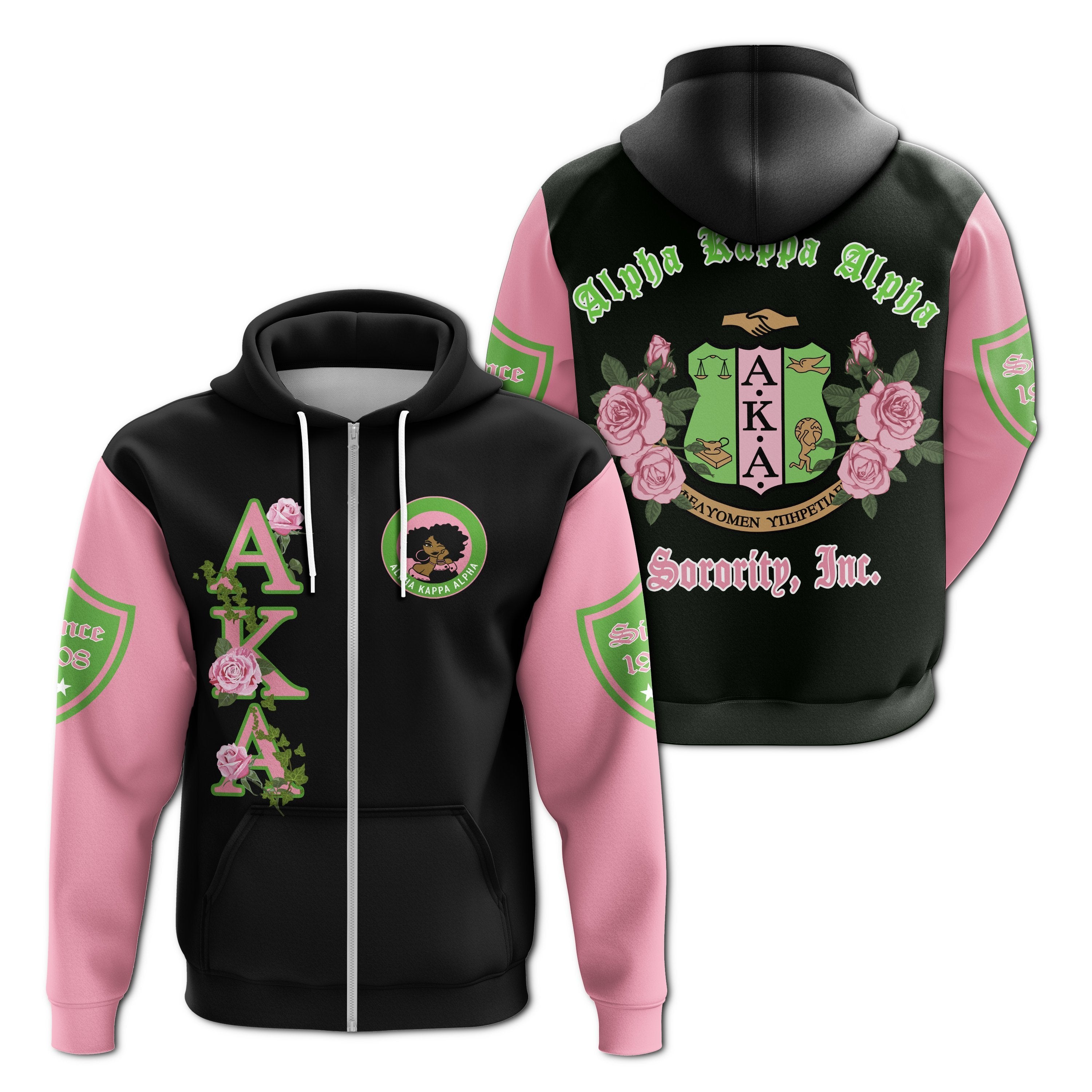 Greek Life Hoodie – Alpha Kappa Alpha Pink Rose Zip Hoodie