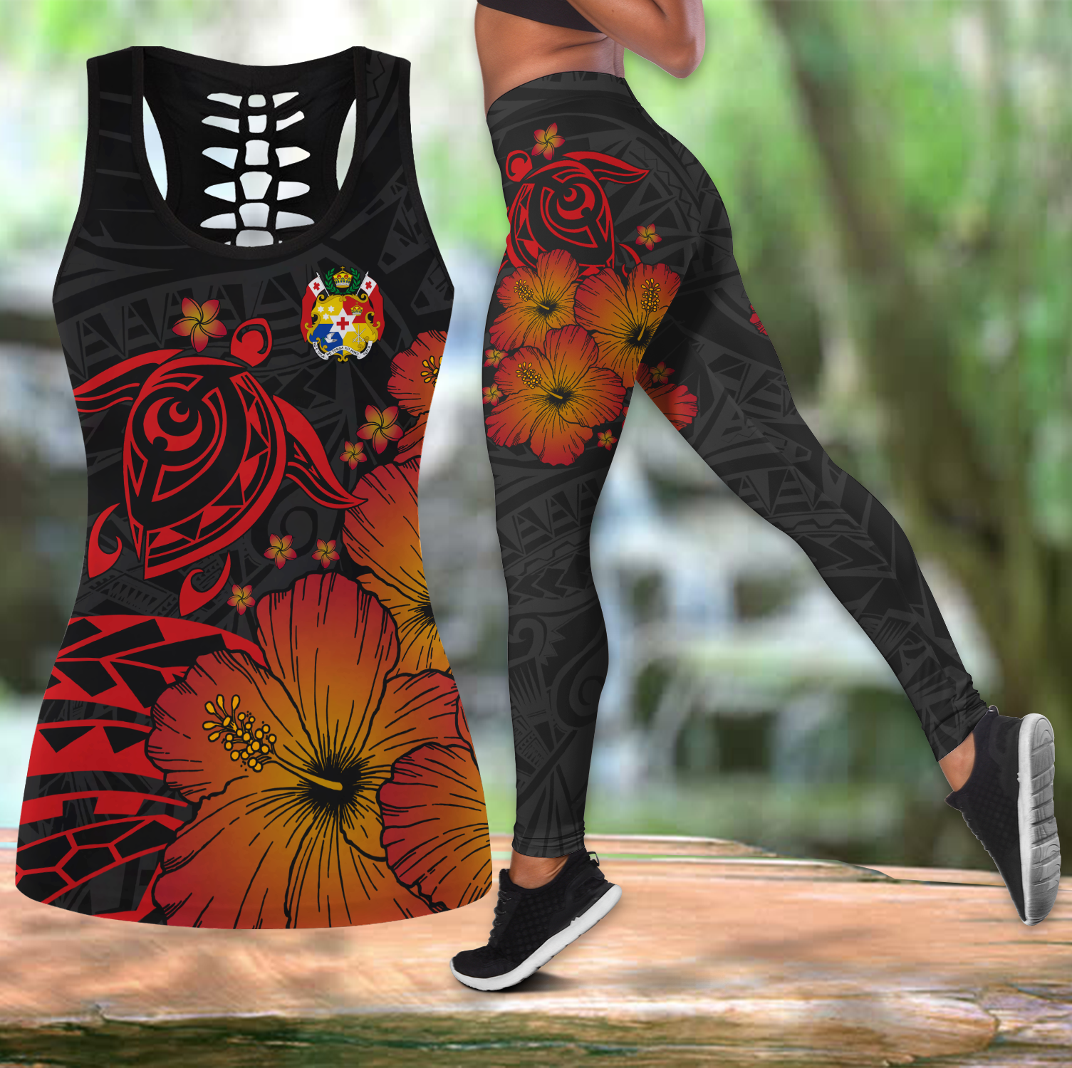 Tonga Turtle Flowers -Legging Tank Top All Over Print