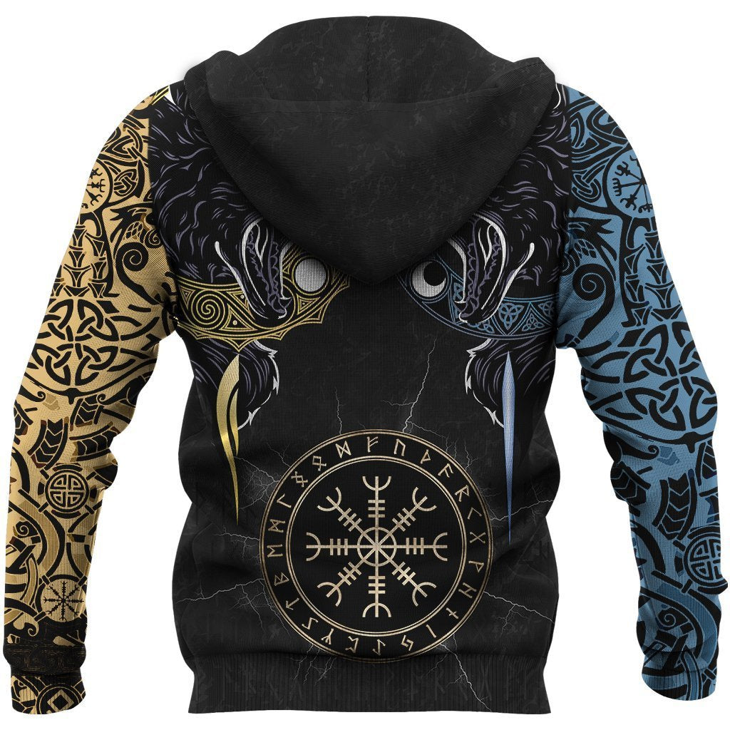 Viking Shirt Viking Hati And Skoll Wolves Blue Yellow Vegvisir The ...