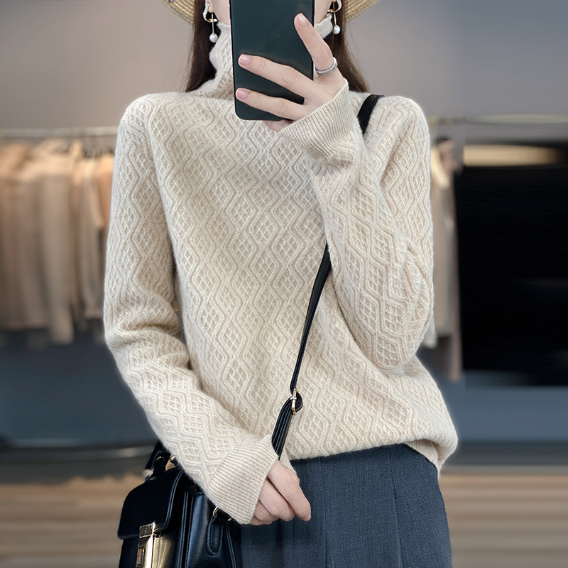 Woman’s Sweaters New Casual Female Pullover Long Sleeve Turtleneck Cashmere Sweaters Blouse 100% Wool Knitted Tops Jumper Coats alx