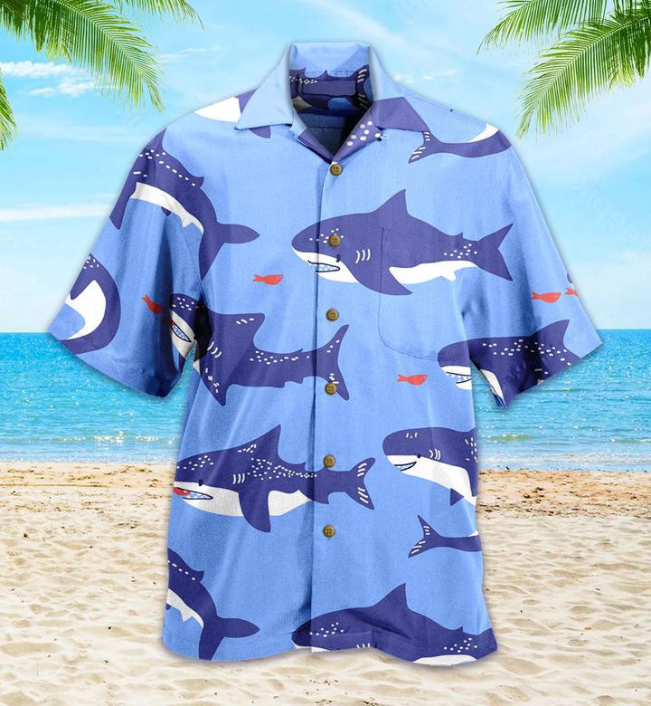 Shark Cute Blue Hawaiian Shirt 3D