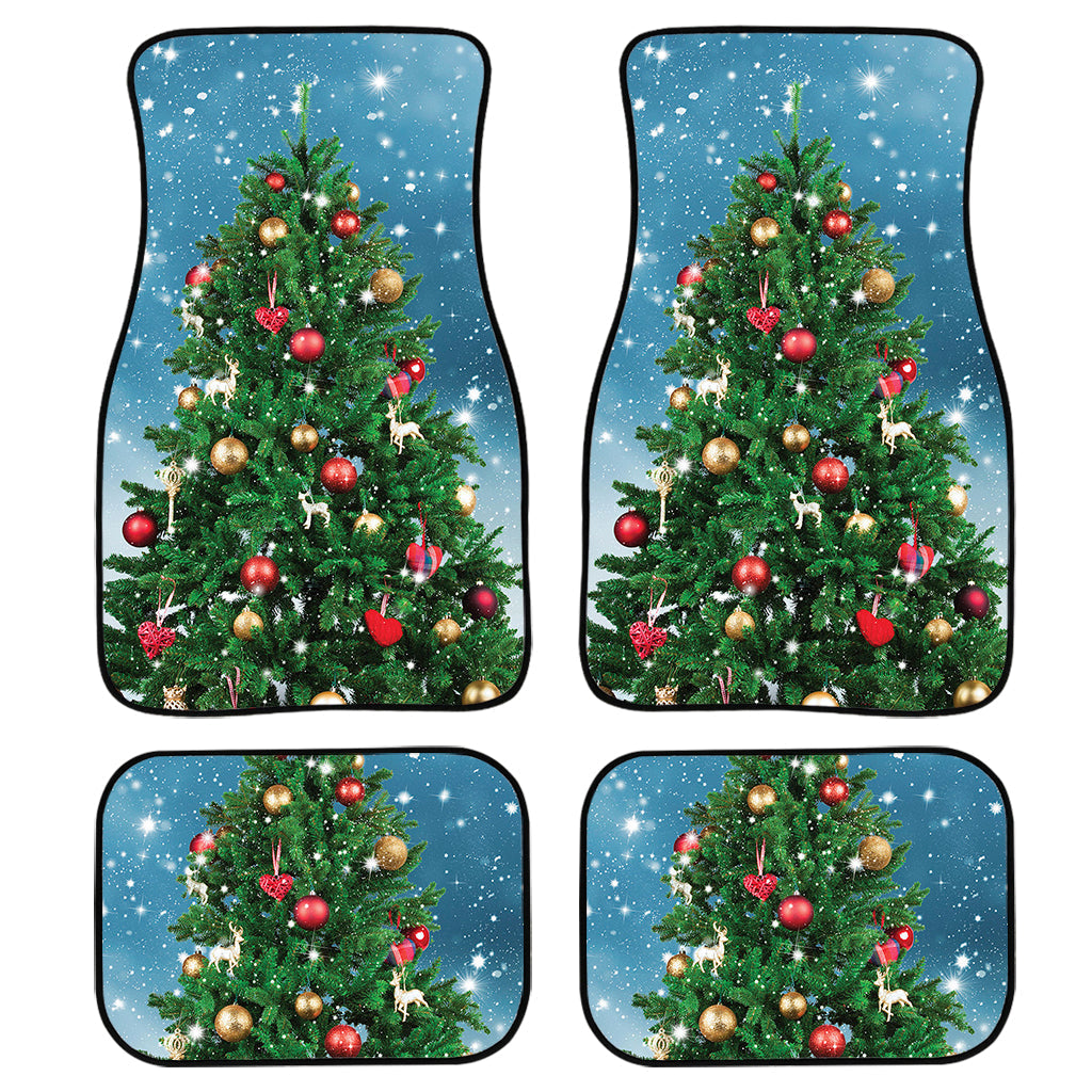 Christmas Tree And Snow Print Front And Back Car Floor Mats, Front Car Mat