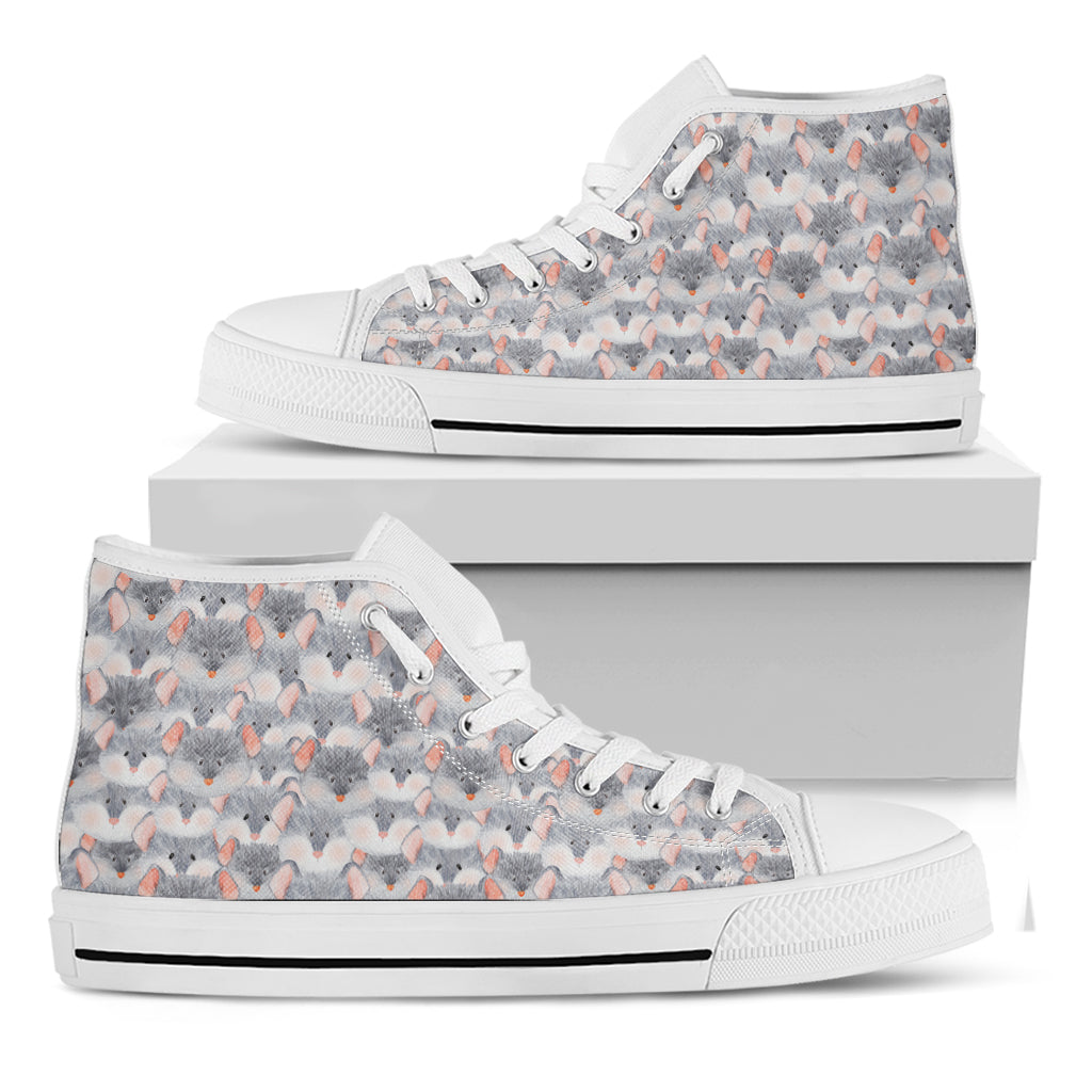 Watercolor Rat Pattern Print White High Top Shoes