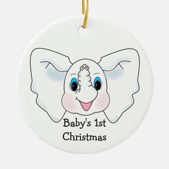 Baby’s 1st Christmas Elephant Ceramic Circle Ornament 1 – 2 Sided